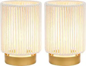 JHY DESIGN Set of 2 Braided Cotton Rope Table Lamp 6.5" Tall Battery Operated Lamp with 6 Hours Timer Beside Lamps Great for Living Room Bedroom Weddings Parties Patio Events