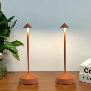 LED Cordless Table Lamps Set of 2, Portable Rechargeable 6000mAh Outdoor Camping Table Lamp,3 Color Stepless Dimming Battery Powered Lamp, Table Light for Dinner/Patio/Restaurant/Bedroom (Brown)