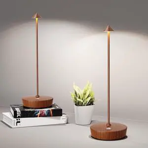 Cordless Table Lamps Rechargeable, 6000mAh Battery Operated LED Desk Lamp Outdoor Waterproof Portable Touch Dimmable Table Night Light for Patio Restaurant Dining Home Set of 2 Wood Grain