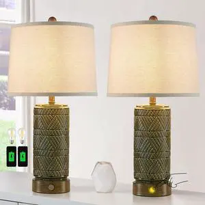 RORIA Set of 2 Retro Touch Table Lamps for Living Room Bedroom, 3 Way Dimmable Nightstand Lamp with 2 USB Port, Farmhouse Rustic Ceramic Desk Lamps for End Table Bedside, LED Bulbs Included RORIA Set of 2 Retro Touch Table Lamps for Living Room Bedroom, 3 Way Dimmable Nightstand Lamp with 2 USB Port, Farmhouse Rustic Ceramic Desk Lamps for End Table Bedside, LED Bulbs Included