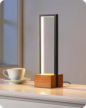 EDISHINE LED Table Lamp, Wooden Bedside Lamp with 3 Color Temperatures, Dimmable Square Nightstand Lamp for Bedroom Living Room, Complete Dark Rose Wood Color Base