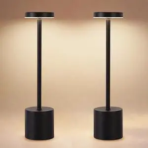 Cordless Table Lamp Set of 2, 5000mAh Rechargeable Battery Powered LED Table Light, Portable Touch Dimming Outdoor Touch Lamps,3 Color Light for Restaurant,Patio,Bedroom,Camping,Cofee (Black)