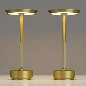 2 Pack Rechargeable Cordless Table Lamps, Portable 5000mAh Battery Table Light, 3 Color Stepless Dimming LED Table Light with Memory Function, for Outdoor/Dinner/Patio/Restaurant.(Gold)