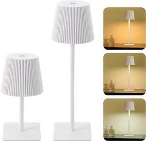 LUTEC 2 Pack Cordless Table Lamp,6000mAh Rechargeable Battery Operated Desk Lamp,Two Adjustable Heights,Waterproof, Touch Control & 3 Color Stepless Dimming for Restaurant/Bedroom/Bars/Outdoor (White)