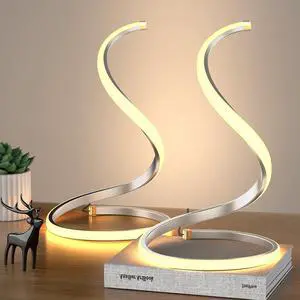 NUÜR LED Table Lamps Set of 2, Silver Bedside Table Lamps, Nightstand Table Lamp, Touch Control,Stepless Dimmable, Curved Art Decorative Table Lamp for Living Room Bedroom Office Home