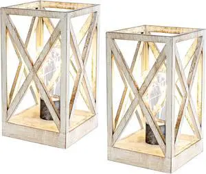 WINGBO 2 Pack Retro Battery Powered Table Lamps, Battery Operated Cordless Lamp Set, Portable Nightlight Decorative Light for Living Room Dining Room Bedroom Entryway Patio Backyard, White Finish