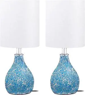 Modern Table Lamps Set of 2, Blue Gourd Design Mosaic Tiled Glass 17.5" Bedside Lamp,for Bedroom Living Room Home Office Desk Nightstand Table Lamp