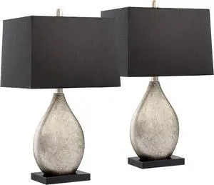 Regency Hill Marco Modern Art Deco Table Lamps 25" Tall Set of 2 Silver Luxe Black Tapered Rectangular Shade Decor for Bedroom Living Room House Home Bedside Nightstand Office Kids Family