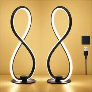 Modern Nightstand Lamps,Touch 3CCT Stepless Dimmable Desk Lamp with USB Adapter,12.2 Inch Black Desk Lamp for Bedroom,Dorm,Living Room,Office (2 Pack)