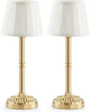Rechargeable Cordless Table Lamps Set of 2  Small Battery Operated Lamp, 3-Level Brightness Dimmer, Portable Wireless Lighting for Restaurant Dining Bedside Kitchen Living Room Patio, Vintage Brass