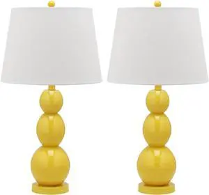 SAFAVIEH Lighting Collection Jayne Modern Contemporary Yellow 3-Sphere Glass 28-inch Bedroom Living Room Home Office Desk Nightstand Table Lamp Set of 2 (LED Bulbs Included)