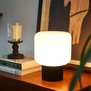 Halo Mushroom Lamp, 5W Cute Cordless Rechargeable Table Lamp with Glass Shade, 3 Color Temps LED Dimmable Ambient Lighting, Small Retro Touch Bedside Light for Bedroom Decor, Black