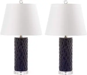 Safavieh Lighting Collection Dixon Navy White and Navy Base Table Lamp, Set of 2