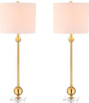 JONATHAN Y JYL2010A-SET2 Set of 2 Table Lamps Hollis 34" Metal LED Table Lamp Modern Contemporary Glam Bedside Desk Nightstand Lamp for Bedroom Living Room Office College Bookcase, Brass