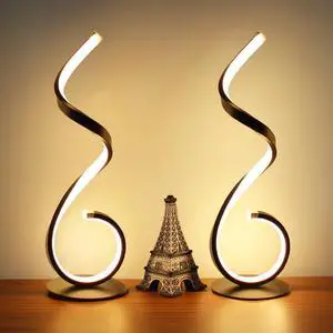 LENIVER Spiral LED Table Lamp Set of 2, 10W 3 Colors Dimmable Modern Bedside Lamp, Unique Nightstand Lamps Desk Lamp Reading Lights for Living Room, Bedroom, Office, Kids Room - Black