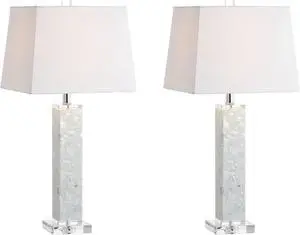 JONATHAN Y JYL1053A-SET2 Set of 2 Table Lamps Noelle 28.5" Seashell LED Table Lamp Coastal Contemporary Bedside Desk Nightstand Lamp for Bedroom Living Room Office College Bookcase, White