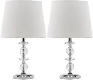 SAFAVIEH Lighting Collection Derry Modern Glam Crystal Stacked Orb/ Off-White Shade 15-inch Bedroom Living Room Home Office Desk Nightstand Table Lamp Set of 2 (LED Bulbs Included)