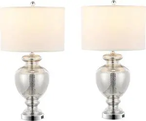 SAFAVIEH Lighting Collection Morocco Mercury Glass 28-inch Table Lamp Set of 2 with USB Charging Port (LED Bulbs Included)