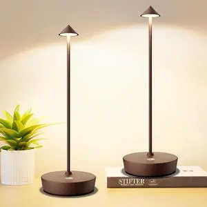 Set of 2 Rechargeable Cordless Table Lamp,6000mAh LED Battery Operated Desk Lamp Touch 3 Color Dimming Portable Outdoor Waterproof Table Light for Patio/Restaurant/Dining/Home (Rust)