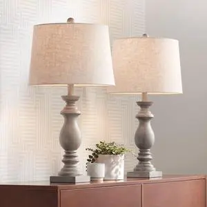 Regency Hill Patsy 26 1/2" Tall Candlestick Traditional Natural Cottage Table Lamps Set of 2 WiFi Smart Socket White-Washed Wood Finish Living Room Bedroom Bedside Nightstand House Office Regency Hill Patsy 26 1/2" Tall Candlestick Traditional Natural Cottage Table Lamps Set of 2 WiFi Smart Socket White-Washed Wood Finish Living Room Bedroom Bedside Nightstand House Office