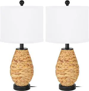 Coastal Table Lamps Set of 2, Retro Natural Seagrass Rattan Woven 24" Bedside Lamp, for Bedroom Living Room Home Nightstand Table Lamp(with USB C+A 5V 2.1A Charging Ports) Coastal Table Lamps Set of 2, Retro Natural Seagrass Rattan Woven 24" Bedside Lamp, for Bedroom Living Room Home Nightstand Table Lamp(with USB C+A 5V 2.1A Charging Ports)