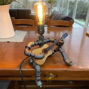 Steampunk Industrial Guitar Lamp - Unique Table Lamp/Desk Lamp with Edison Bulb, Vintage Decorative Lamp for Men, Guitar Lovers & Musicians, Creative Unusual Music-Themed Gift