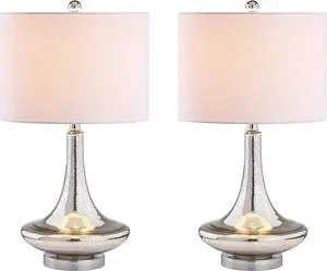 JONATHAN Y JYL1081A-SET2 Set of 2 Table Lamps Cecile 25.5" Glass Teardrop LED Table Lamp Contemporary Bedside Desk Nightstand Lamp for Bedroom Living Room Office College Bookcase, Mercury Silver
