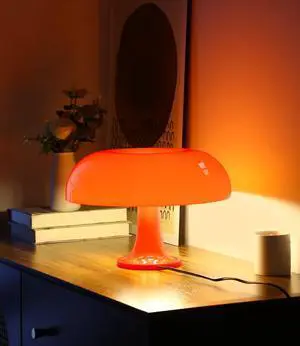 Orange Mushroom Lamp, Mid Century Modern Table Lamp for Bedroom, Minimalist Mushroom Decor Bedside Small Lamps, 2700K(Bulb Included, Plug Powered)