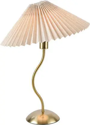 KUNJOULAM Small Pleated Table Lamp, Bedside Nightstand Lamp with Beige Lampshade, Morden Mini Lamp for Bedroom Home Office Decor, E12 Bulb Included