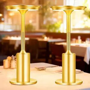 Rechargeable Cordless Table Lamps Set of 2, 6000mAh Battery Operated Outdoor Table Lamp, 3 Color Stepless Dimming Portable Touch Light for Patio,Bars,Bedroom,Dinner, Restaurant (Gold)