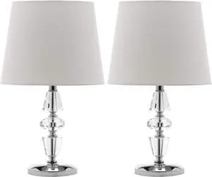 SAFAVIEH Lighting Collection Crescendo Modern Glam Tiered Crystal/ Off-White Shade Bedroom Living Room Home Office Desk Nightstand Table Lamp Set of 2 (LED Bulbs Included)