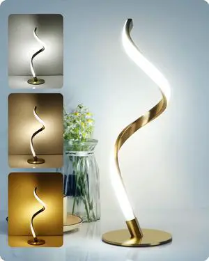 Yarra-Decor Modern Spiral Bedside Lamp - 3 Colors Touch Control LED Table Lamp, Stepless Dimmable Nightstand Lamps for Bedroom Living Room & Office, Gold(3000K 4000K 5000K)