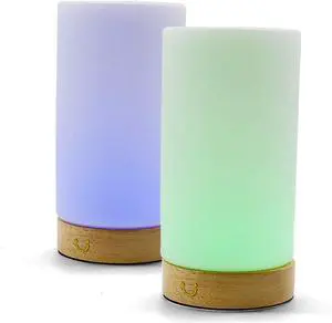 LuvLink Cylinder Friendship Lamp v3 New WiFi Range - Bluetooth - Wood & Glass Design (Natural, Set of Two)