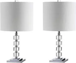 JONATHAN Y JYL5040A-SET2 Set of 2 Table Lamps Barnard 22" LED Crystal/Metal Table Lamp Glam Contemporary Bedside Desk Nightstand Lamp for Bedroom Living Room Office College Bookcase, Clear/Chrome