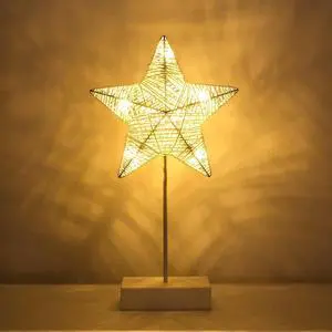 Lewondr Decorative Table Lamp, Christmas Star Night Lamp Winding Cotton Thread Warm LED Light Lamp for Bedroom, Battery Operated Lamp for Tables Cordless Xmas Home Romantic Bedside Table Lamp, White