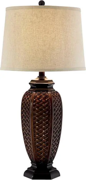 Regency Hill Country Cottage Tropical Natural Table Lamp 29" Tall Brown Woven Wicker Pattern Beige Linen Drum Shade Decor for Living Room Bedroom House Home Dining Office Reading Entryway