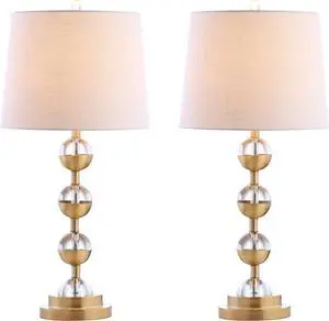 JONATHAN Y JYL2049A-SET2 Set of 2 Table Lamps Avery 27.5" Crystal LED Table Lamp Contemporary Bedside Desk Nightstand Lamp for Bedroom Living Room Office College Bookcase, Clear/Brass Gold