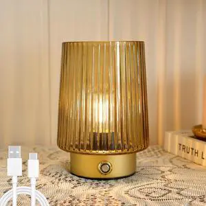 Cordless Lamp Rechargeable Battery Operated lamp, Glass Small Table lamp - Portable Dimmable Brightness Touch Wireless Bedside Lamp for Bedroom Kitchen Dining Home Living Room Decor Grey