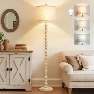 Luvkczc 62" Floor Lamps for Living Room,3 Color Temperature Standing Lamp, Vintage Farmhouse Floor Lamp with Rotary Switch, Rustic Resin Tall Lamps for Living Room, Bedroom, Office, Corner (Cream)