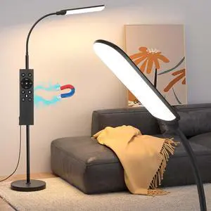 LED Floor Lamp, 18W Super Bright Floor Lamp for Living Room, Adjustable Stepless Colors & Brightness Gooseneck Standing Lamp, Eye Caring Reading Light with Remote