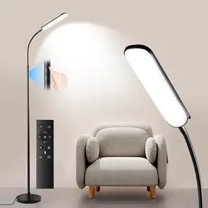 Dimmable LED Floor Lamp, Super Bright Reading Lamps Floor Standing lamp with Remote & Touch Control, Stepless Dimming & 2700K-6500K Color Temperature, for Living Room Bedroom Office, Black