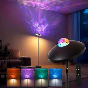 LED Floor Lamp with RGB Star Projector & Remote, Stepless 3000-6000K Color Changing Standing Lamp, Dimmable Black Corner Lamp, 15W Modern 69" Tall Light for Bedroom, Kids Room, Living Room
