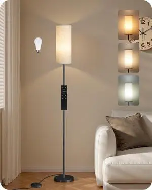 64.4 Dimmable Floor Lamp for Living Room with Remote and Foot Switch, Modern Standing Tall Lamp, Corner Floor Lamp for Bedroom, 10W 900LM LED Bulb Included, 3000K-6500K, Beige, FCC Listed E06LD05W1