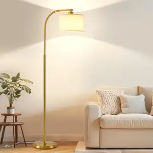 Tall Floor Lamp for Living Room,65'' Modern Standing Lamps with 9W LED Bulb,Dimmable Floor Light with Fabric Shade,Gold Tall Lamp for Bedroom Office Study Room Corner Dining Room