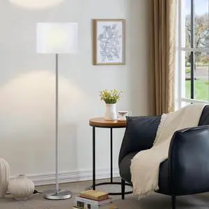 Ambimall 60'' Modern Floor Lamp with Shade, Tall Lamps for Living Room, Bedroom, Office, Dining Room, White Shade with Silver Pole(Without Bulb) Ambimall 60'' Modern Floor Lamp with Shade, Tall Lamps for Living Room, Bedroom, Office, Dining Room, White Shade with Silver Pole(Without Bulb)