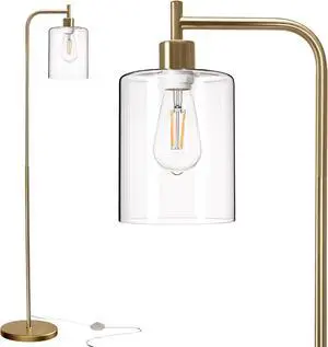addlon Floor Lamps for Living Room Bright Lighting with Glass lampshade, Modern Bright Floor Lamp with LED Bulbs Industrial Standing lamp for beroom, Tall Pole Lamps Office - Brass Gold