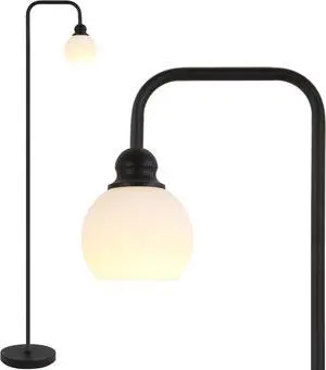 Modern Floor Lamp for Living Room, Black, with 3 Color Temperatures LED Bulb, Industrial Design, 63.2 in H, White Glass Shade, E26 9W A19 LED Bulb Included