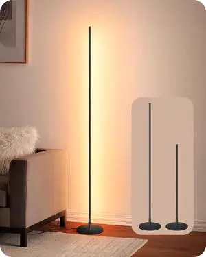 EDISHINE LED Corner Floor Lamp, 57.5" Minimalist Dimmable Sleek Light, Adjustable Height, Standing Tall Floor Lamps for Living Room, Bedroom, Office, 3000K Warm White Light, Black