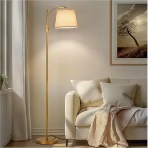 AIDENOEY Fully Dimmable Floor Lamp for Living RoomStanding Lamp Rotary Switch with Linen Beige ShadeGolden Tall Lamps for Bedroom with Adjust Head9W LED Bulb Included