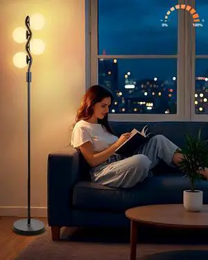 Lightdot Dimmable Globe Floor Lamp, Black Standing Lamps with 4pcs 3000K G9 Bulbs Soft Warm White Eye Care, Mid Century Floor Lamp for Living Room/Bedroom